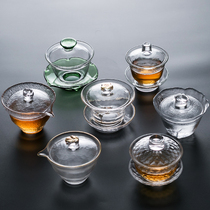 Qin Yi thickened heat-resistant transparent glass hammer pattern hand grip Cup kung fu tea set kung fu tea bowl Sancha bowl tea cup