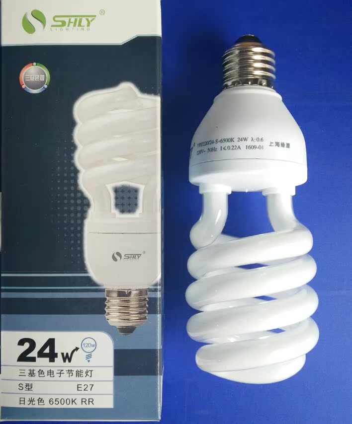 Shanghai Green source energy-saving lamp spiral three primary color screw SHLYYPZ220v24-S-6500K energy-saving lamp 24w