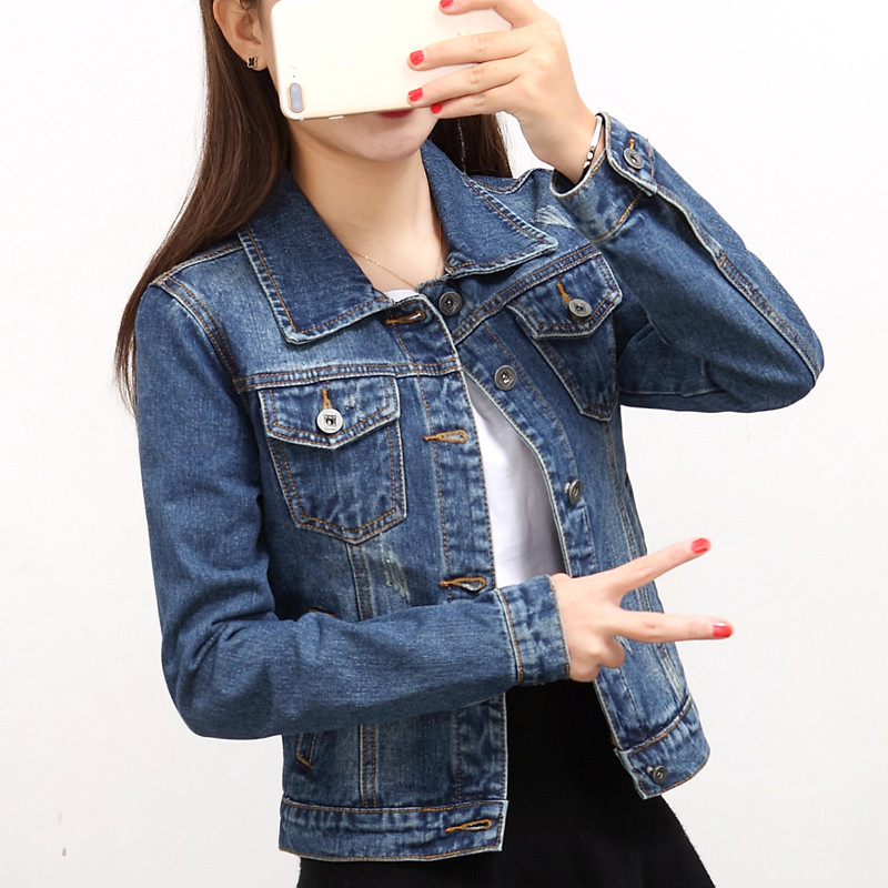 2019春秋季韩版短款修身牛仔外套女学生韩版大码复古牛仔衣服女潮