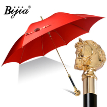 British BIJIAi umbrella male umbrella golden horse head red wedding long handle horse head umbrella business umbrella automatic sunscreen umbrella