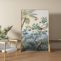 Screen partition living room mobile modern minimalist entry office blocking solid wood entry door hand-painted flower and bird seat screen