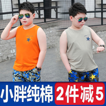 Fat Childs Top Boy sleeveless T-shirt 2021 summer 12 students loose wear weight add 15 and a half sleeve tide 9