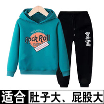 Fat Child Clothing Boys Weighing and Double Code in Autumn New Kids Set in Large Child Leisure Sports Sweater Two Pieces