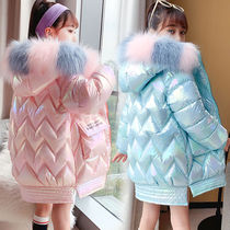 Girl Cotton Suit CUHK Tong 2021 New Bright Face Down Cotton Princess Mid-Length Winter Cotton Coat Thickened Free Cotton Padded Jacket