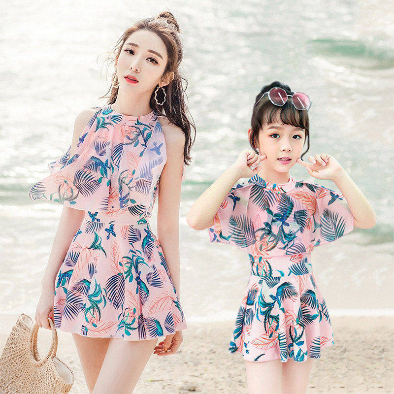 Parent-child swimsuit female mother and daughter 2021 New thin belly cover conservative girl hot spring girl skirt one-piece swimsuit