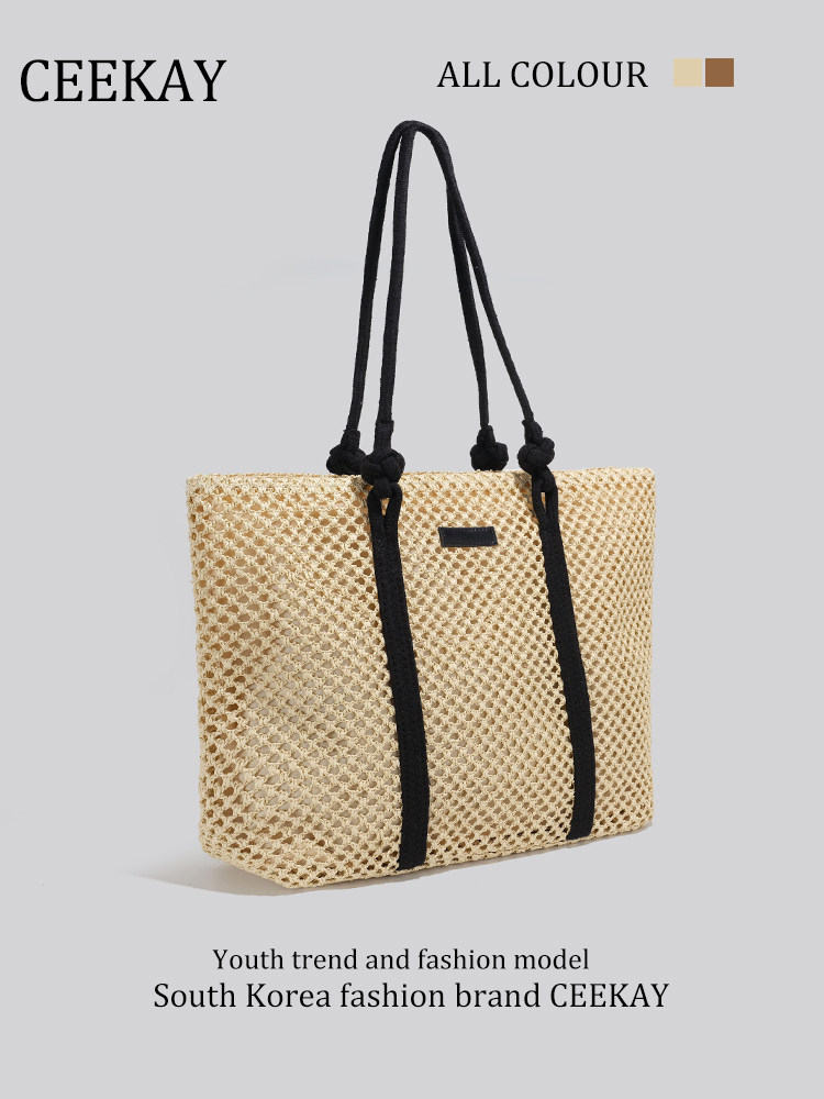 Ceekay Genuine Straw Woven Bag Tote Bag Seaside Beach Bag Large Capacity Woven Bag for Women Summer 2025 New Model