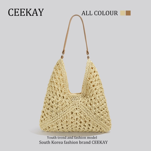 Ceekay, вместительная и большая плетеная сумка на одно плечо, летняя сумка через плечо для отдыха, пляжная сумка подмышку