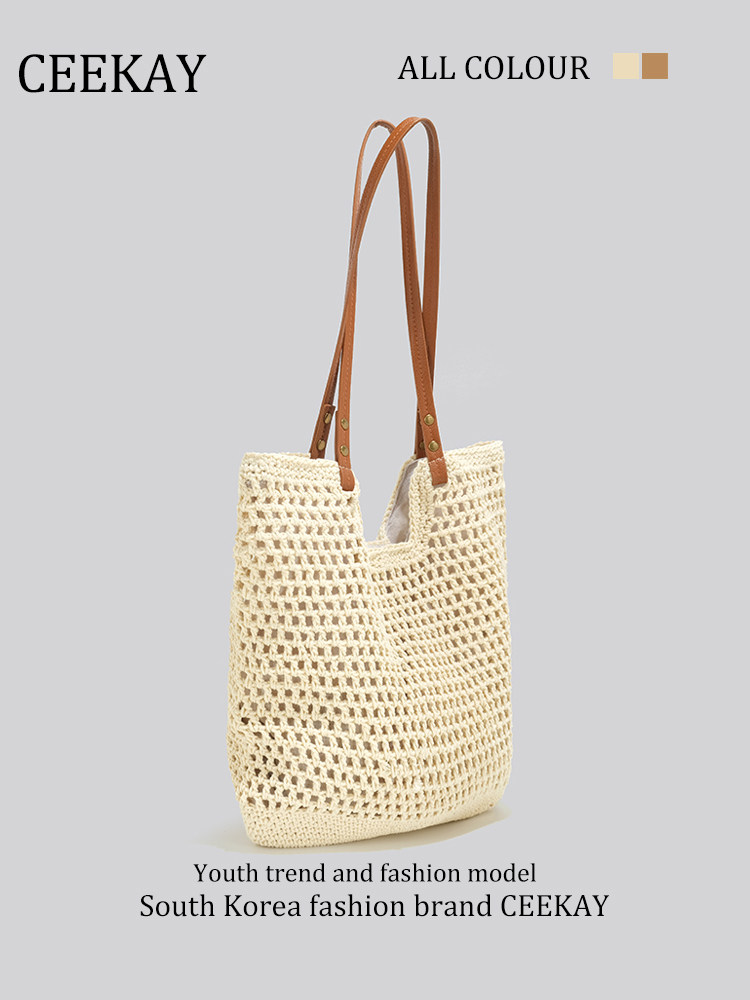 Ceekay Beach Travel Photography Beach Bag Women's 2025 New Woven Bag Vacation Tote Bag Straw Bag