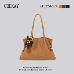 Ceekay Original Simple and Versatile Tote Bag for Women 2026 New Large-Capacity Commuter Handbag with Plush Pendant
