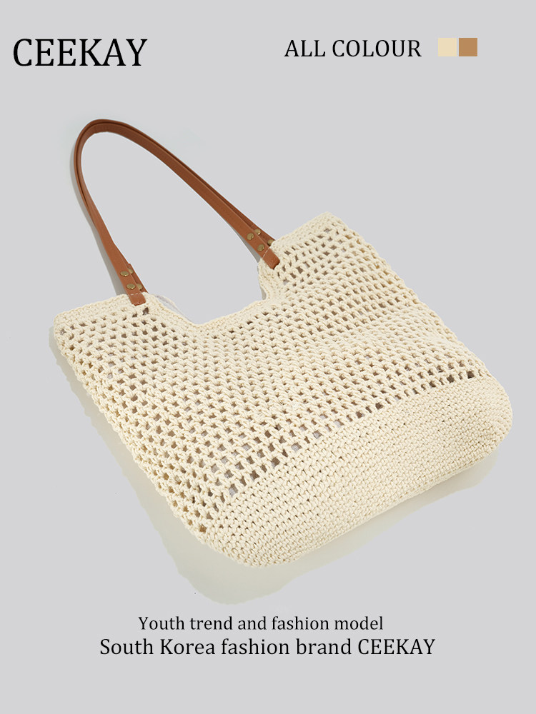 Ceekay Beach Travel Photography Beach Bag Women's 2025 New Woven Bag Vacation Tote Bag Straw Bag