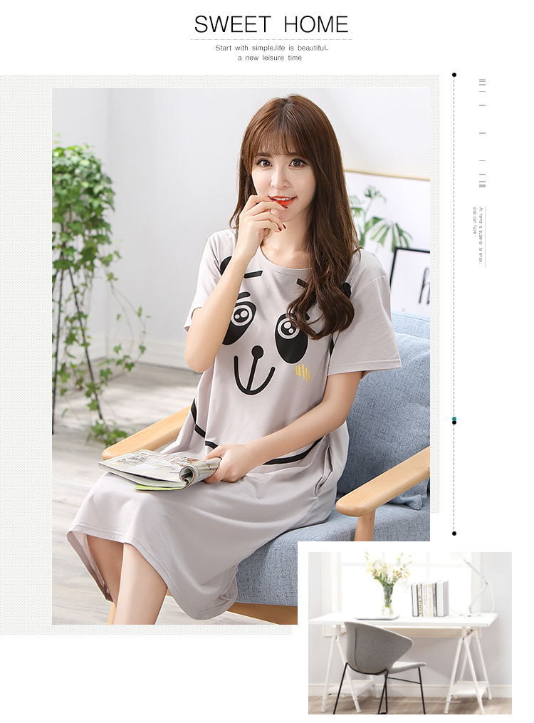 Phân bón đặc biệt XL đồ ngủ nữ mùa hè cotton ngắn tay lỏng Hàn Quốc phiên bản của nightdress chất béo mm200 kg ăn mặc