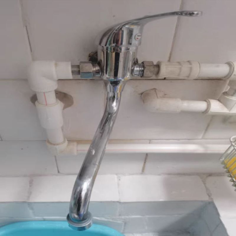 Brass Body Exposed-Mounted Kitchen Faucet for Hot and Cold Water, Wall-Mounted Sink Mixer Valve