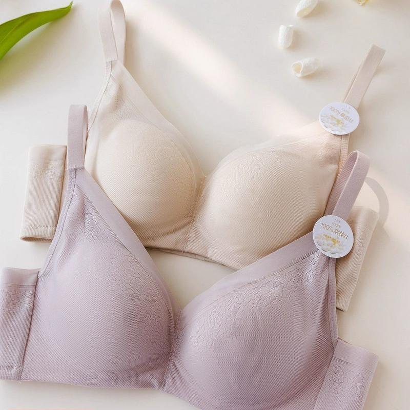 New Small Bust Push-Up Women's Bra with Silk Mulberry Silk Lining, Mesh Lace, Side Breast Support, Anti-Sagging Bra