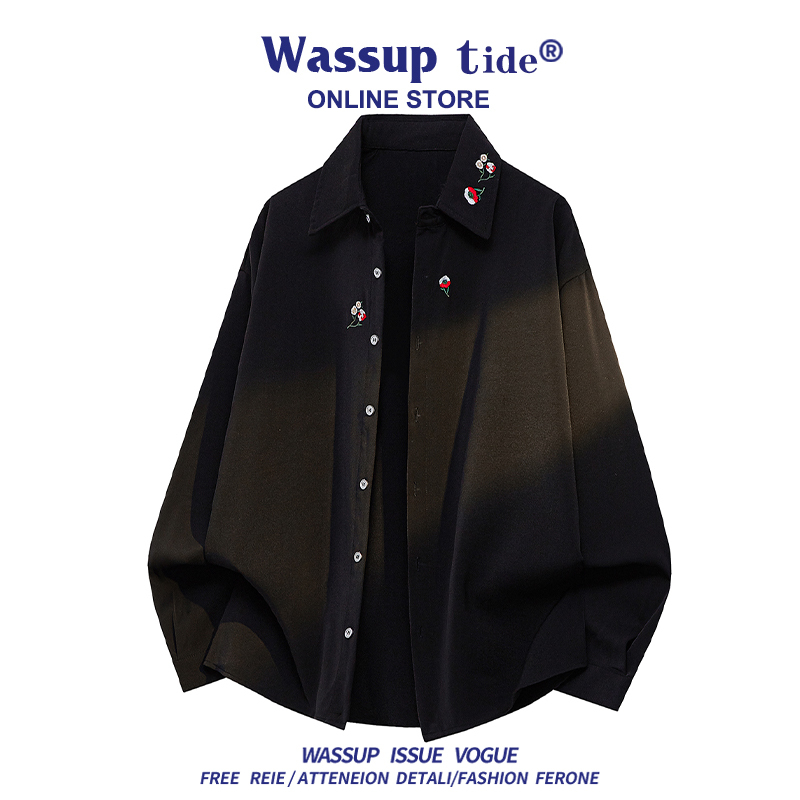 Wassup Tide New Autumn Versatile Loose Embroidered Long-Sleeved Shirt for Men and Women, Couple Fashion National Style Top Wassup Tide New Autumn Versatile Loose Embroidered Long-Sleeved Shirt for Men and Women, Couple Fashion National Style Top
