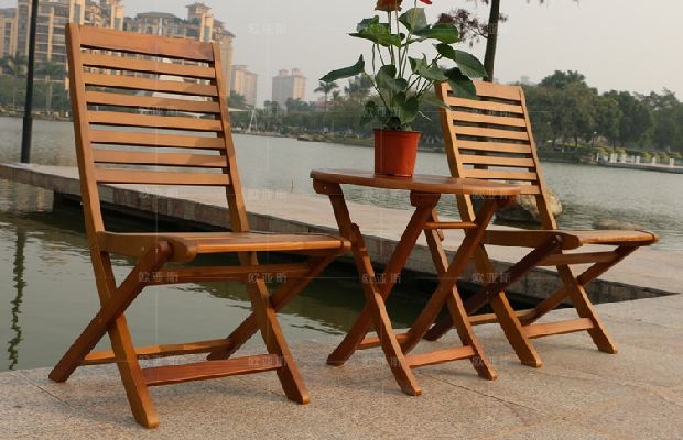 Sân vườn ban công bàn ghế kết hợp ngoài trời bàn ghế gỗ rắn ba hoặc năm bộ ghế gấp chống ăn mòn gỗ giải trí đồ nội thất ghế giả mây ngoài trời