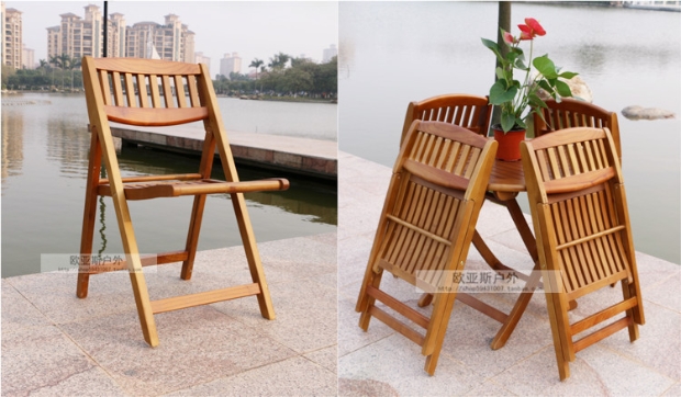 Ban công sân vườn ngoài trời đồ nội thất ngoài trời kết hợp bàn ghế và ô ghế gấp Bộ bàn ghế gỗ rắn kết hợp bộ 5 bộ bàn ghế ngoài trời