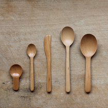 Beech small milk powder spoon Small teaspoon Japanese coffee spoon Solid wood butter jam knife Log eating and drinking porridge spoon