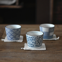 Liangyuan still product Japanese-style Mori ceramic pig mouth cup Soba cup Hand-painted blue dye style coffee cup Teacup