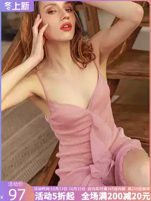 Sling nydress women Spring and Autumn gauze backless home clothes summer thin skirt with chest pad sexy pajamas