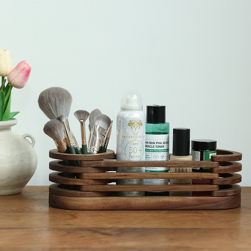 Artisan wood home laminated containing box Multi-functional solid wood Cosmetic Containing Layer Shelf Free-to-hole shelve retro brief