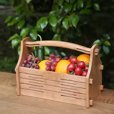 Craftsman wood home solid wood storage basket Desktop sundries basket Japanese simple wooden portable household fruit basket