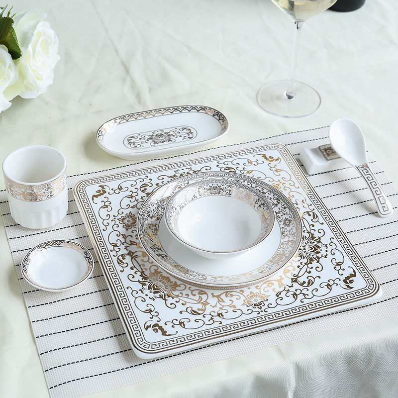 Hotel supplies swing table cutlery Four pieces of Chinese style bone disc Dish Suit Hotel Dining Room Commercial Single Rice Bowl