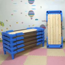  Factory wholesale kindergarten stacking bed baby lunch break nap childrens plastic wooden bed trusteeship small bed plus armrest