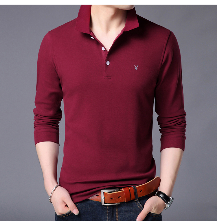 Playboy áo thun dài tay nam cotton ve áo polo trẻ trung cổ áo màu rắn áo sơ mi mỏng chạm đáy áo thun cotton