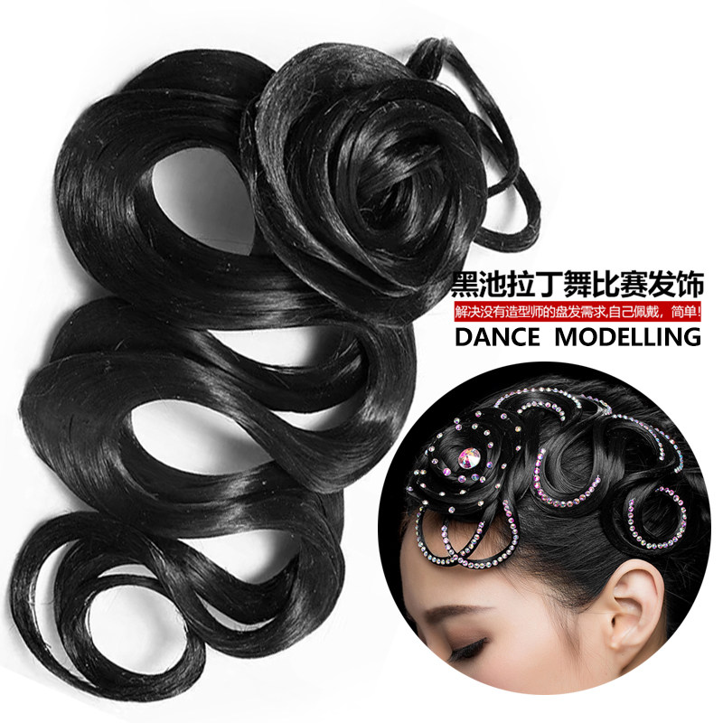 Latin Dance Headwear Inlaid Drilling Professional Black Pool Performance Wig Ksforhair National Mark Competition Hair Accessories Morden Headwear