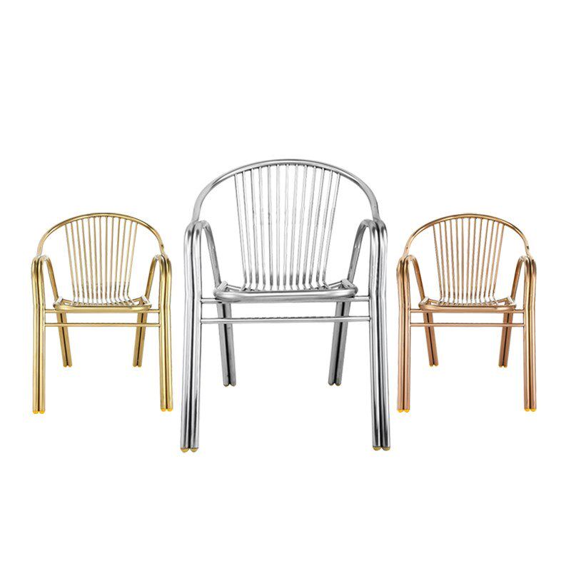 Stainless Steel Chair Backrest Single home Outdoor Dining Room Aluminum Alloy Dining Chair Balcony Armrest Casual Stool Brief