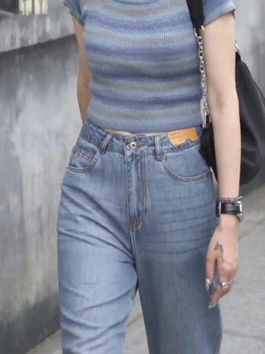 Летние модные прямые свободные джинсы, штаны, высокая талия, свободный крой