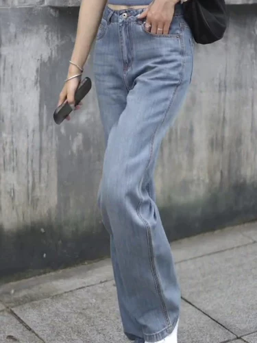 Летние модные прямые свободные джинсы, штаны, высокая талия, свободный крой