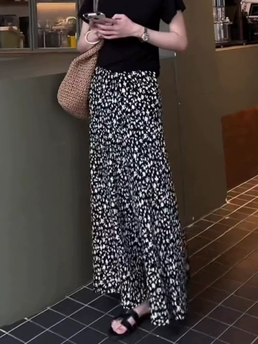 Летняя модная длинная юбка, свободный крой, в цветочек, А-силуэт