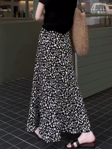 Летняя модная длинная юбка, свободный крой, в цветочек, А-силуэт