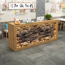 Hotel cashier counter hotel solid wood front desk reception desk Chinese retro hot pot bar wine cabinet combination