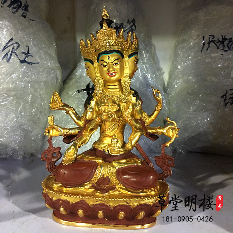 Tibetan revered Buddha mother Mimejong pure bronze semi-lau gold Buddha three-headed eight-arm bodhisattva Longcarmaver pendulum piece