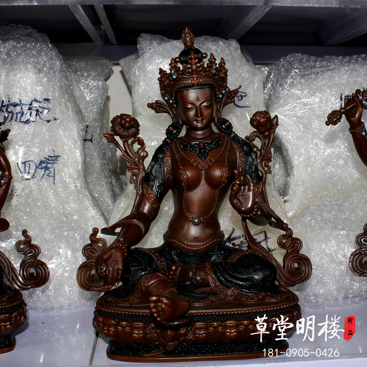 Tibetan green female Buddha Tantra precision copper Buddha rescued eight difficulty mother seven inches a foot