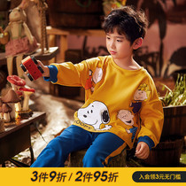 Child Pyjamas Boy Spring Autumn Season Long Sleeve Pure Cotton Cartoon Thin boy 12 CUHK Tong 15-year-old home suit suit