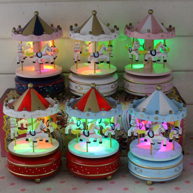 Wooden carousel music box baking trojan music box sky city children's day student day gift