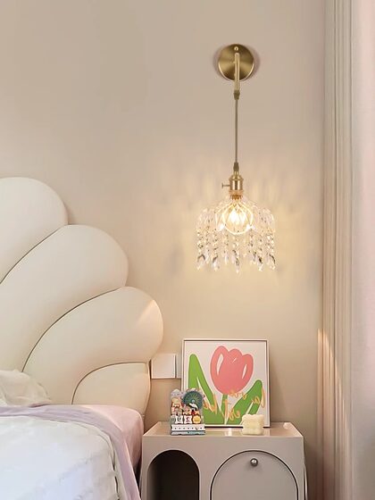 Creative and Personalized Warm Bedside Wall Lamp, Simple Modern Light Luxury Corridor Crystal Wall Lamp, French Mid-Century Bedroom Lighting Fixtures