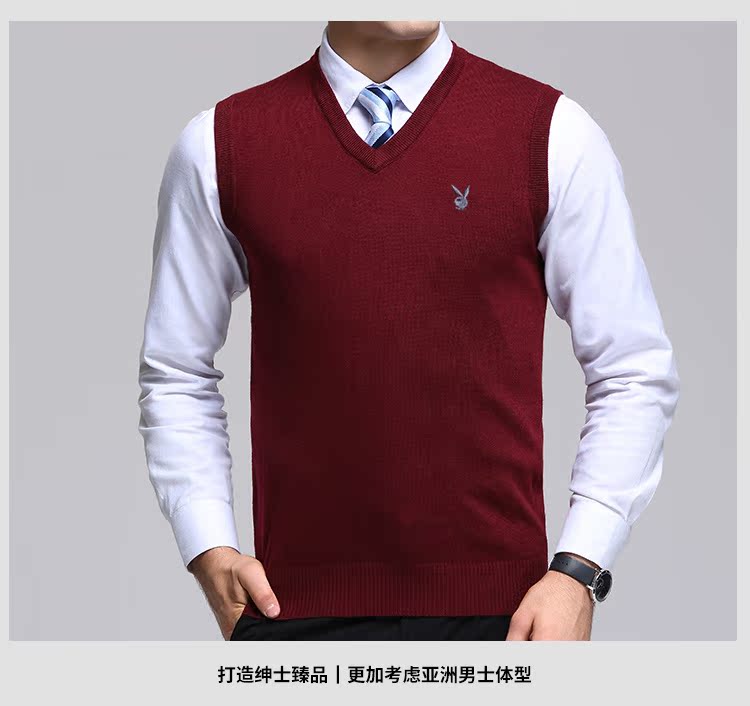 Mùa thu Playboy người đàn ông trung niên của áo len màu rắn vest vest v- cổ áo len áo gi lê trùm đầu cha