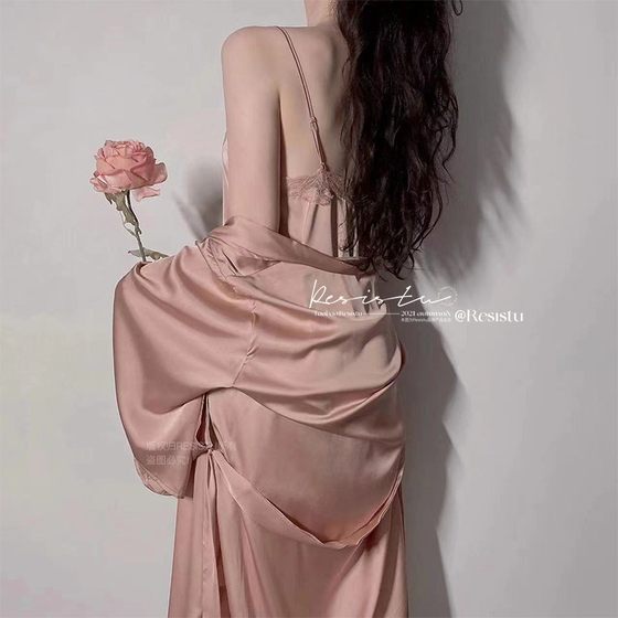 Resistu Love Lace 섹시한 스 플린트 슬리브 슬리브 나이트 드레스 로브 2024 가을 새로운 순수 개인 잠옷 여성