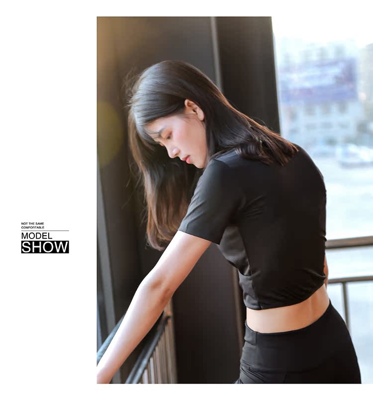 Áo thun nữ tay ngắn có phần ngắn gợi cảm nhanh khô rốn cao eo sơ mi Slim cổ tròn thể thao yoga áo thun thể thao mùa hè áo ba lỗ nike