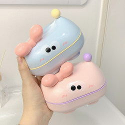 Cute Bow-Shaped Soap Dish for Bathroom, Household Storage Rack, Cute Draining Soap Holder with Lid, Portable Storage Box