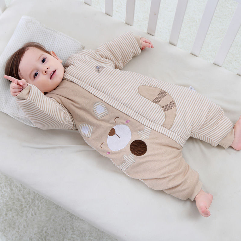 Baby autumn and winter jumpsuit long-sleeved cotton thickening 12-year-old male and female baby winter warm pajamas newborn romper