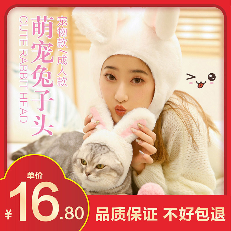 Soft cute net red pet cat rabbit ears headgear rabbit cat hat cute birthday decorations headgear dress