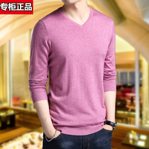 T-shirt men's long sleeve large size thin sweater spring and autumn new casual men's V-neck shirt solid color base sweater