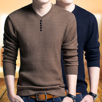 2020 autumn new long sleeve T-shirt men's V-neck young and middle-aged shirt thin bottoming shirt men's clothes chicken heart collar