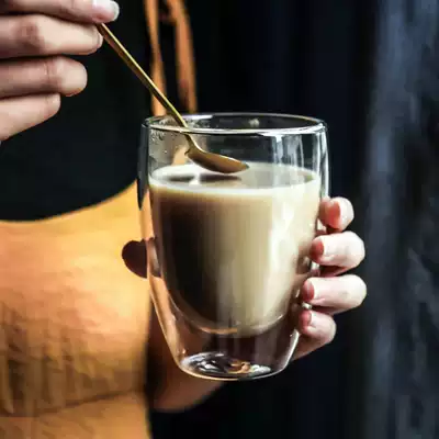 High temperature resistant thick double layer glass household transparent glass coffee cup fruit juice cup milk cup tea cup set