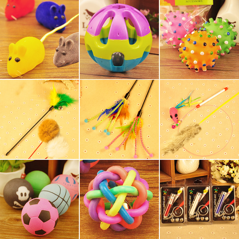 Pet tease cat stick cat toy bell with sound ball toy long handle chicken feather mouse laser tease cat toy supplies